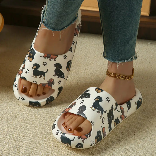 Ladies Cartoon EVA Flip Flops in White and Pink