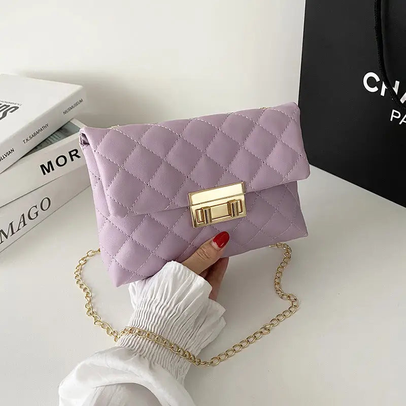 Ladies PVC Flap Shoulder Bag in Multiple Colors - Violet / 20x5x14cm