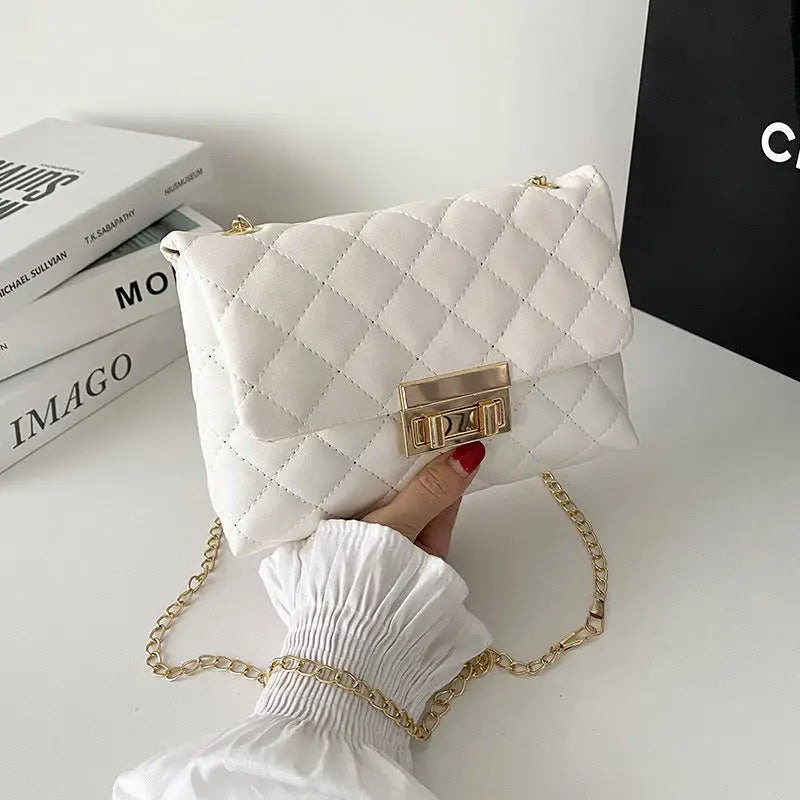 Ladies PVC Flap Shoulder Bag in Multiple Colors - White / 20x5x14cm