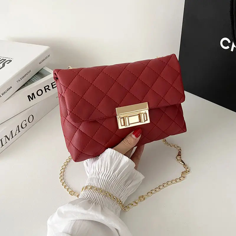Ladies PVC Flap Shoulder Bag in Multiple Colors - Wine Red / 20x5x14cm