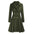 Olive green, double-breasted, pleated coat.