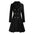 Black double-breasted pleated coat.