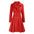 Red double-breasted pleated coat.