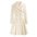 Cream-colored, double-breasted, pleated coat.