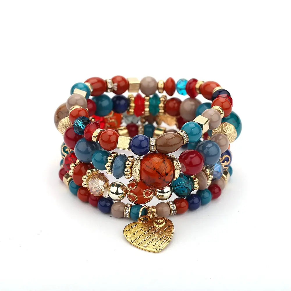 Layered Wood Bead Bracelet - B0013 Dark Mix