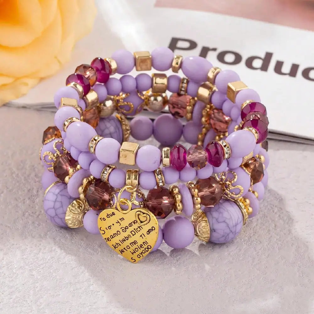 Layered Wood Bead Bracelet - B0013 Purple