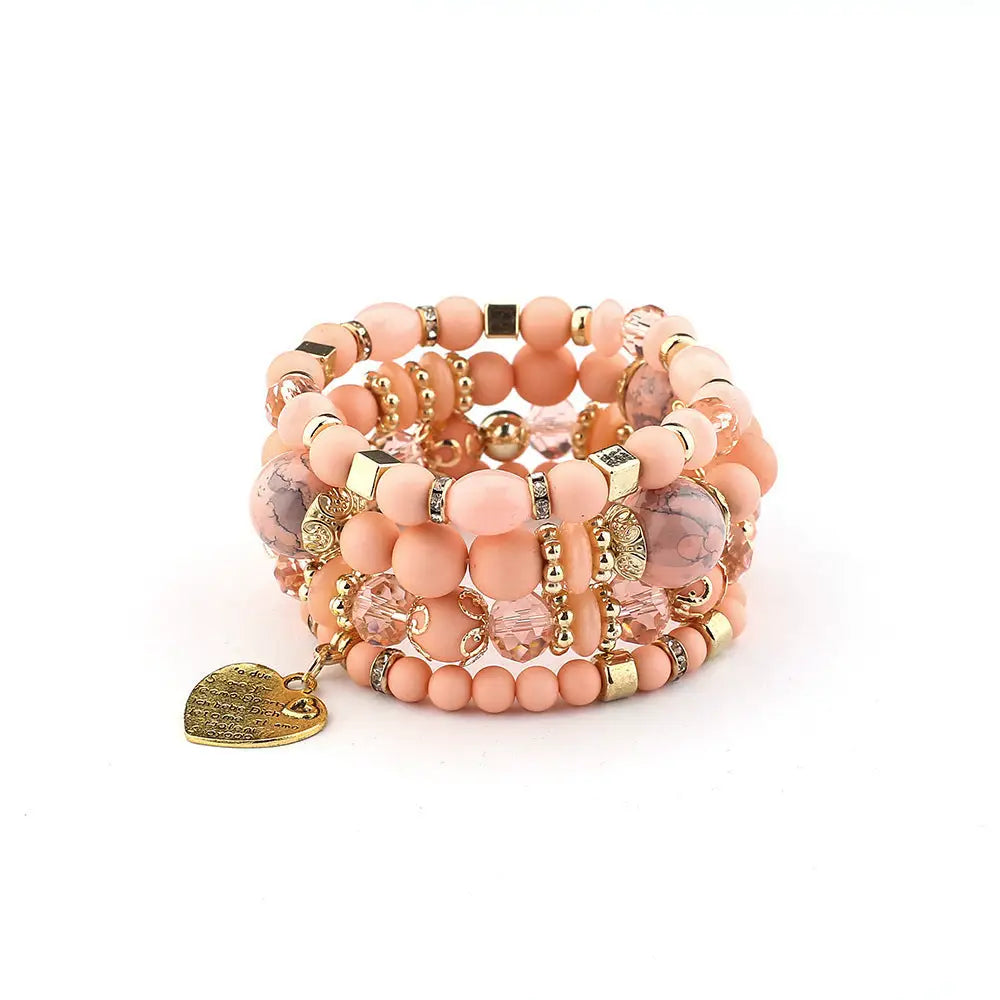 Layered Wood Bead Bracelet - B0013 Warm Color