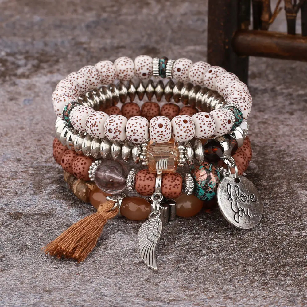 Layered Wood Bead Bracelet - B0038 Coffee