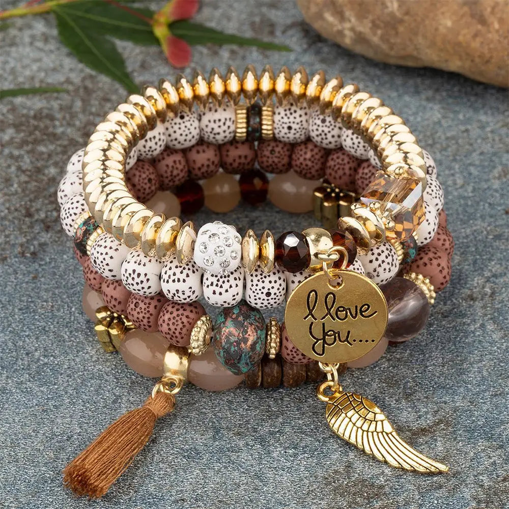 Layered Wood Bead Bracelet - B1038 Coffee