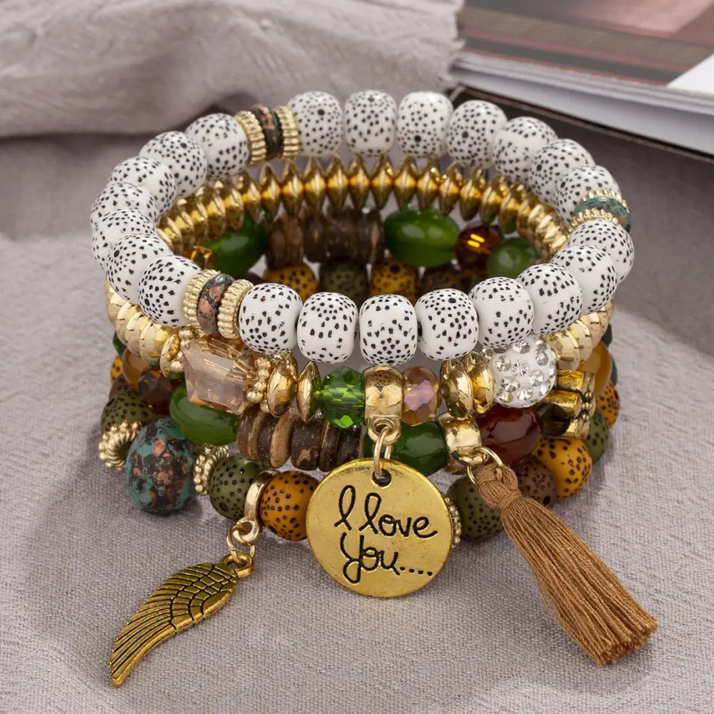 Layered Wood Bead Bracelet - B1038 New Mix