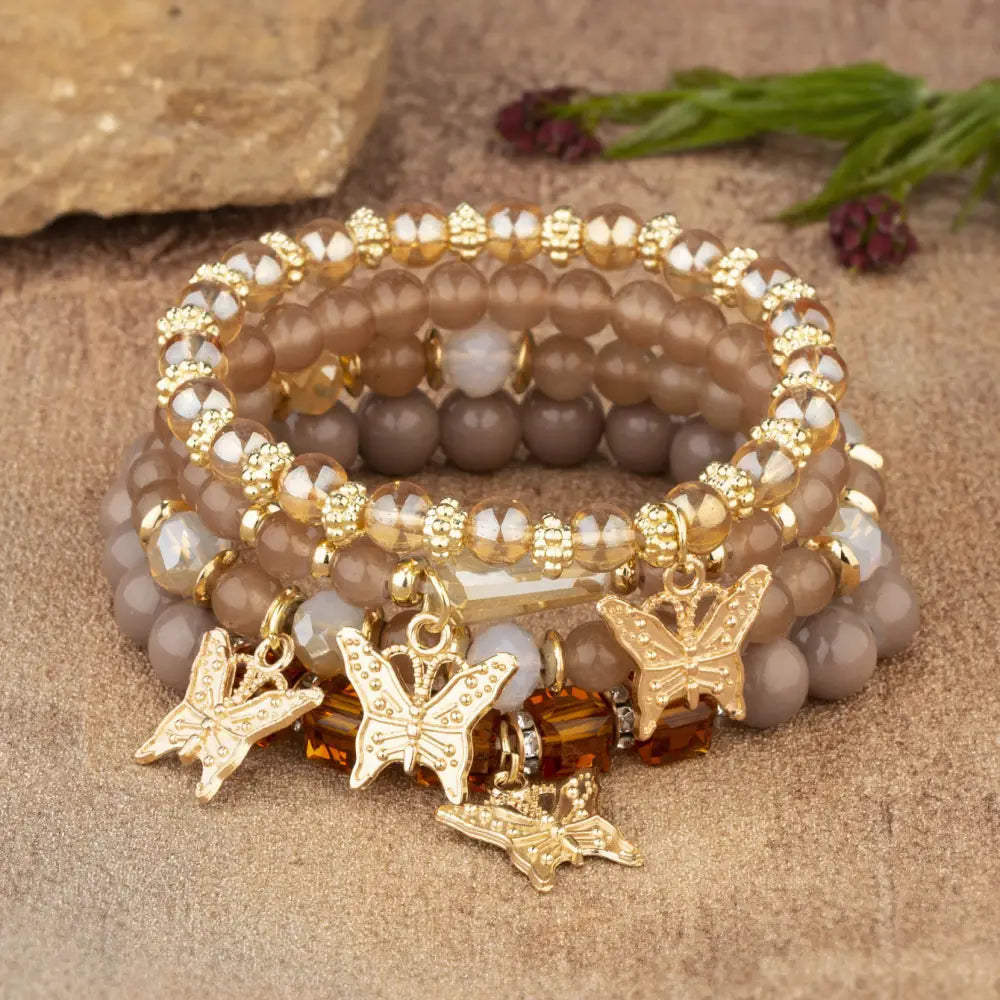 Layered Wood Bead Bracelet - B138 Coffee