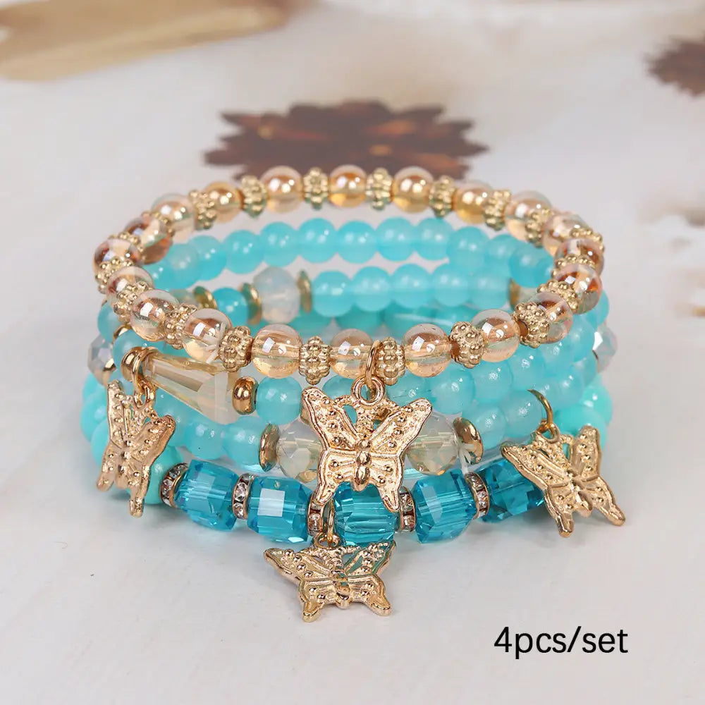 Layered Wood Bead Bracelet - B138 Lake Blue