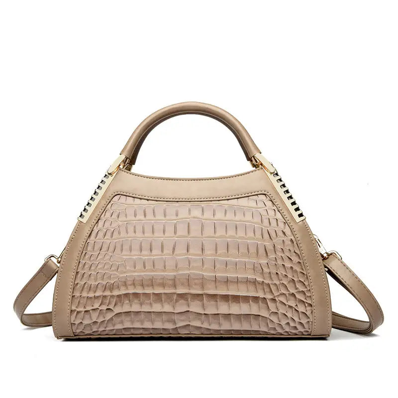 Leopard Print Crocodile Pattern PU Shoulder Bag for Women - Khaki