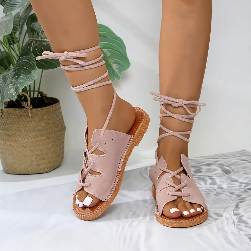 Leopard Print Leather Sandals in Multiple Colors and Sizes - Pink / 36