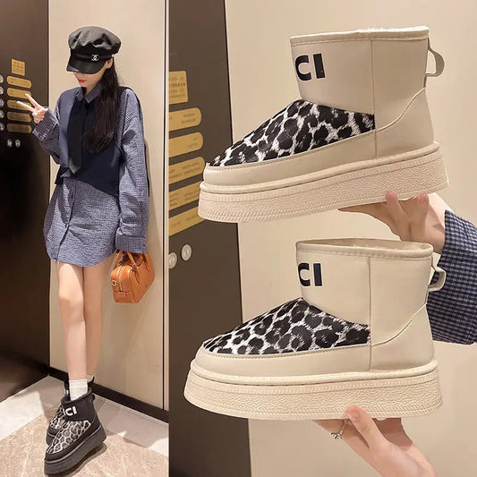 Leopard Print Low Top Artificial Wool Flat Heel Shoes