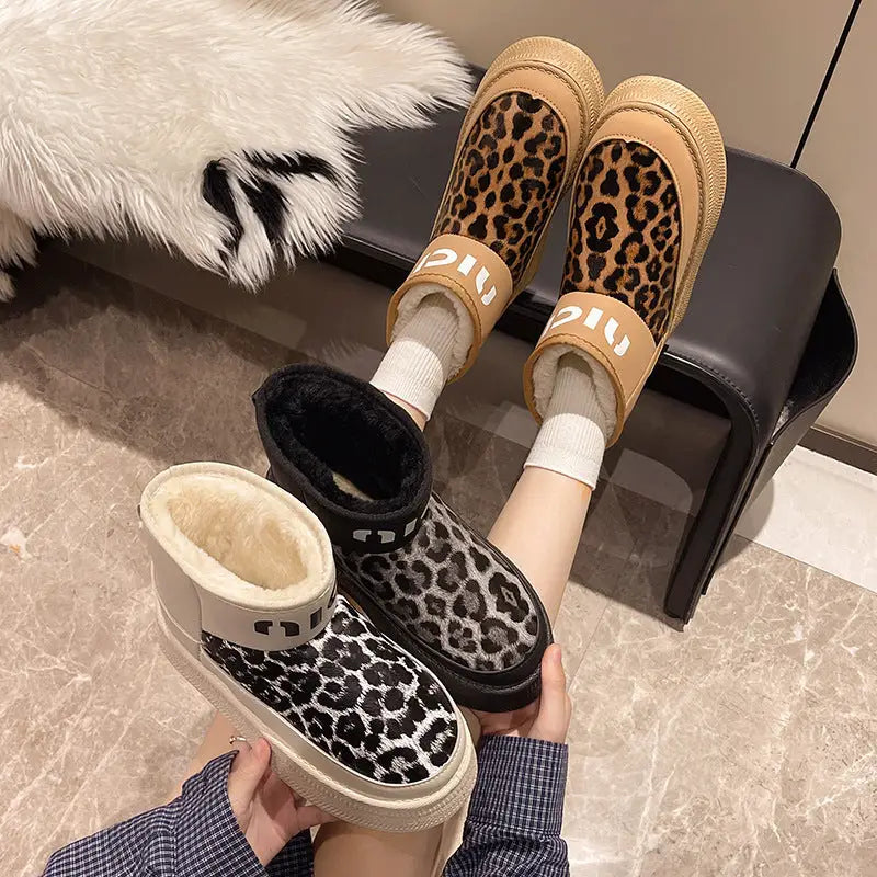 Leopard Print Low Top Artificial Wool Flat Heel Shoes