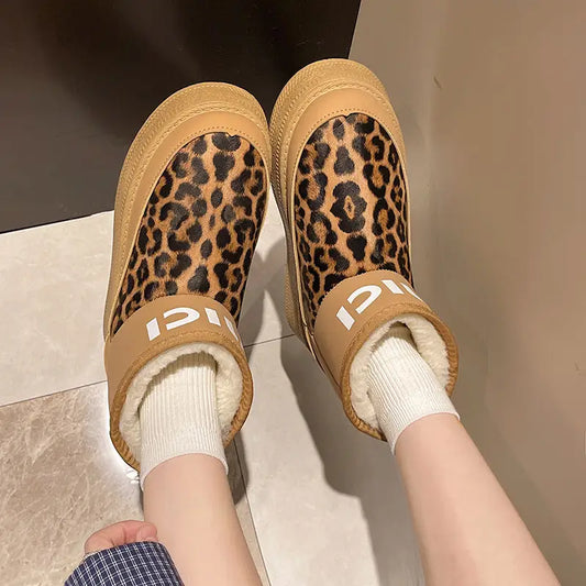 Leopard Print Low Top Artificial Wool Flat Heel Shoes