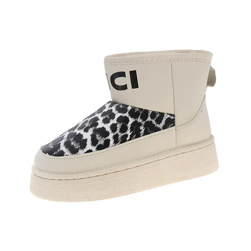 Leopard Print Low Top Artificial Wool Flat Heel Shoes - Beige / 35