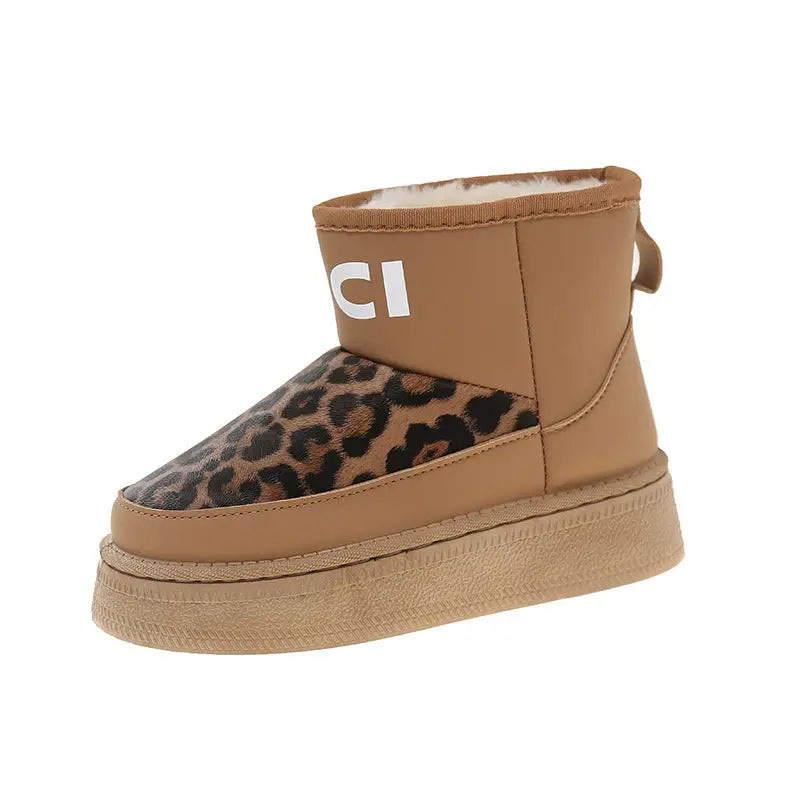 Leopard Print Low Top Artificial Wool Flat Heel Shoes - Yellow / 35