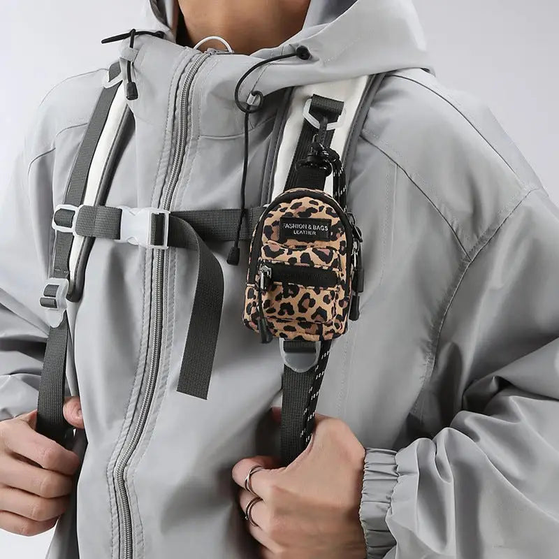 Leopard Print Nylon Square Suitcase for Men and Women