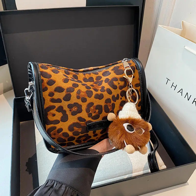 Leopard Print PU Suitcase Packing Bag with Optional Pendant