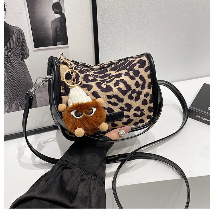 Leopard Print PU Suitcase Packing Bag with Optional Pendant - Leopard Print / With Pendant