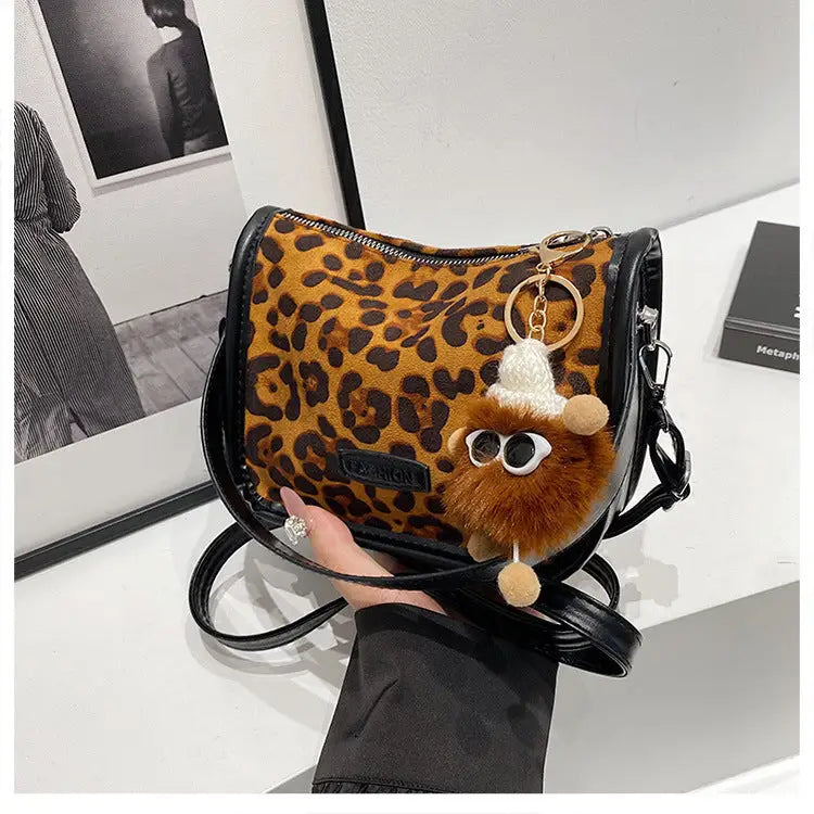 Leopard Print PU Suitcase Packing Bag with Optional Pendant - Brown Leopard Printed / With Pendant
