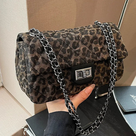 Leopard Print Soft PU Suitcase with Single Shoulder Strap