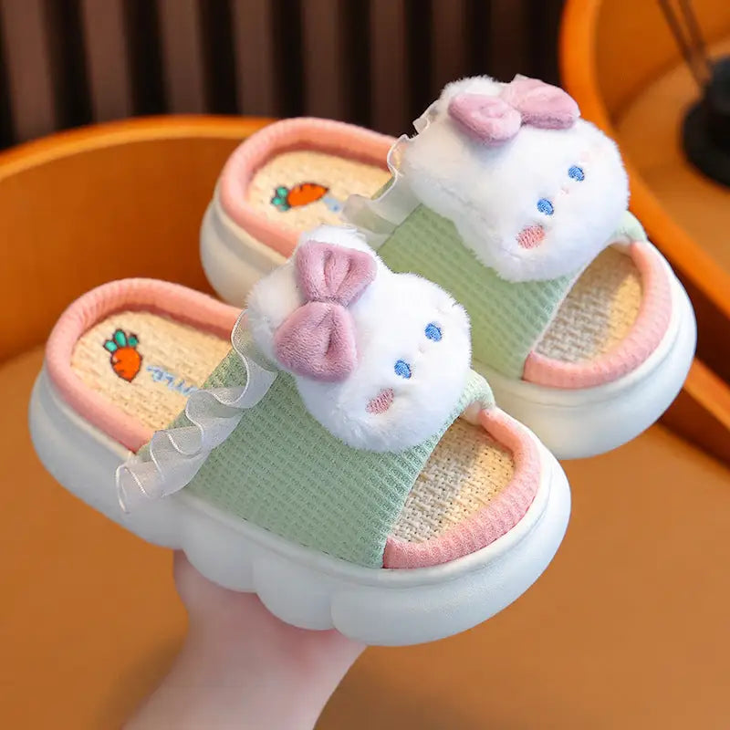 Linen Baby Slippers - Green / 24 Size 25