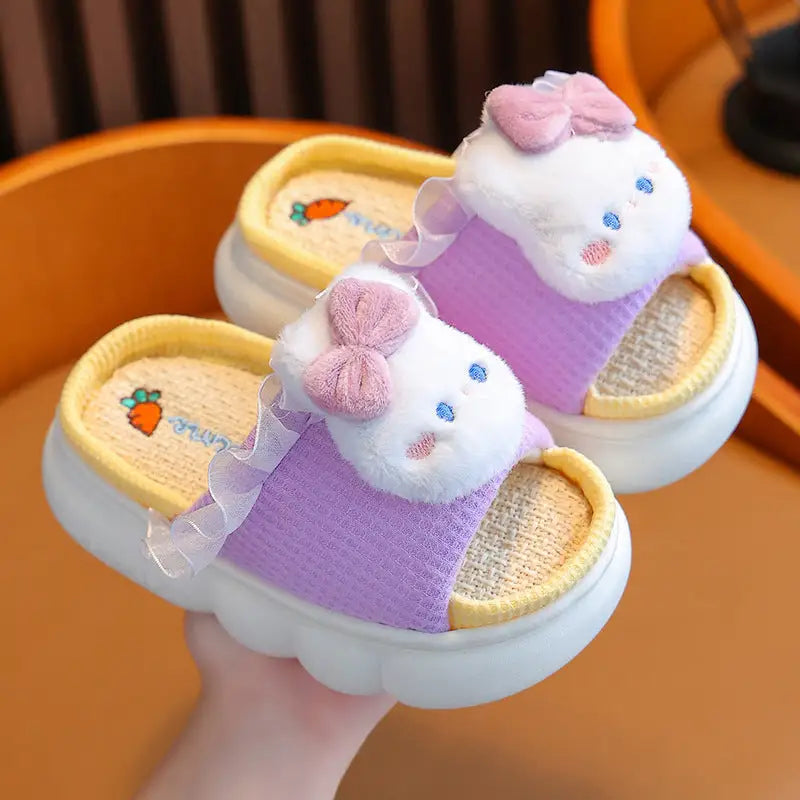 Linen Baby Slippers - Purple / 24 Size 25