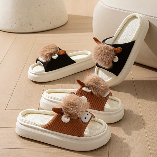 Linen Upper Hollow Out Flip Flops with EVA Sole for Adults