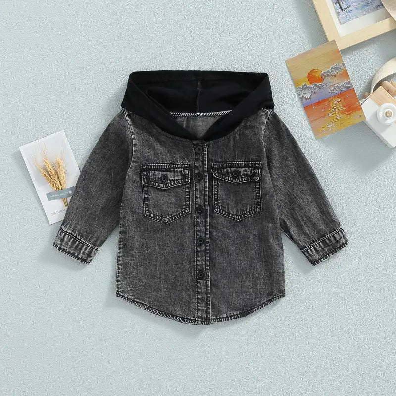 Little Cowboy Chic: Kids’ Hooded Coat - Black / 80cm