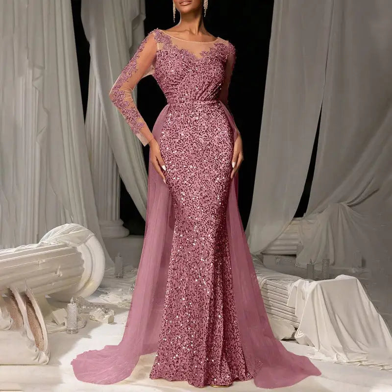 Long Sleeve Polyester Maxi Skirt Dress for Women