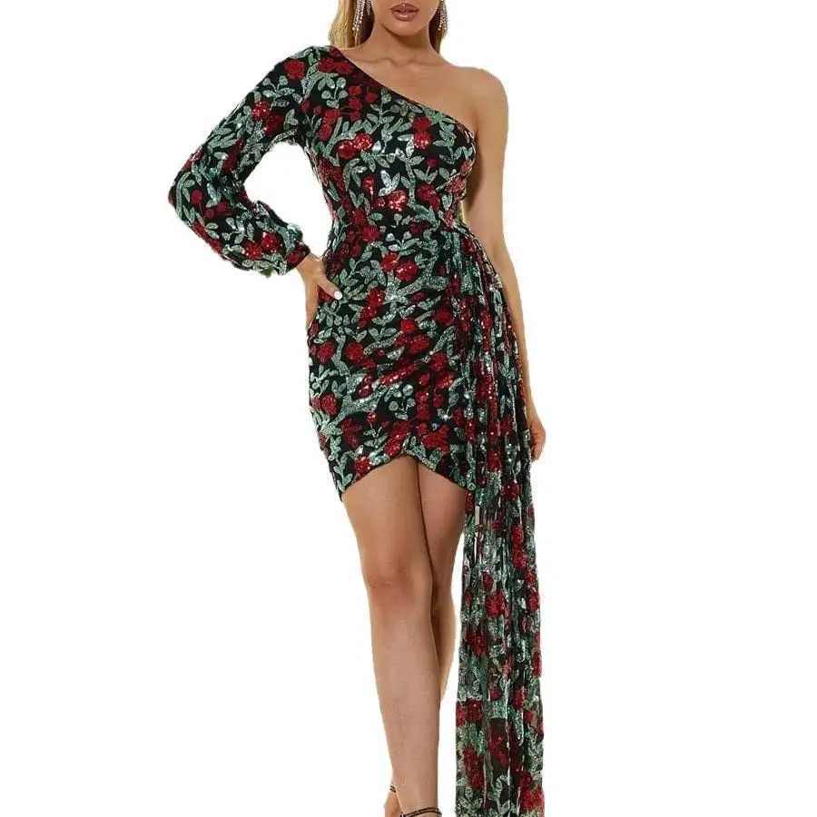Long Sleeve Polyester Midi Dress in White Black and Gold