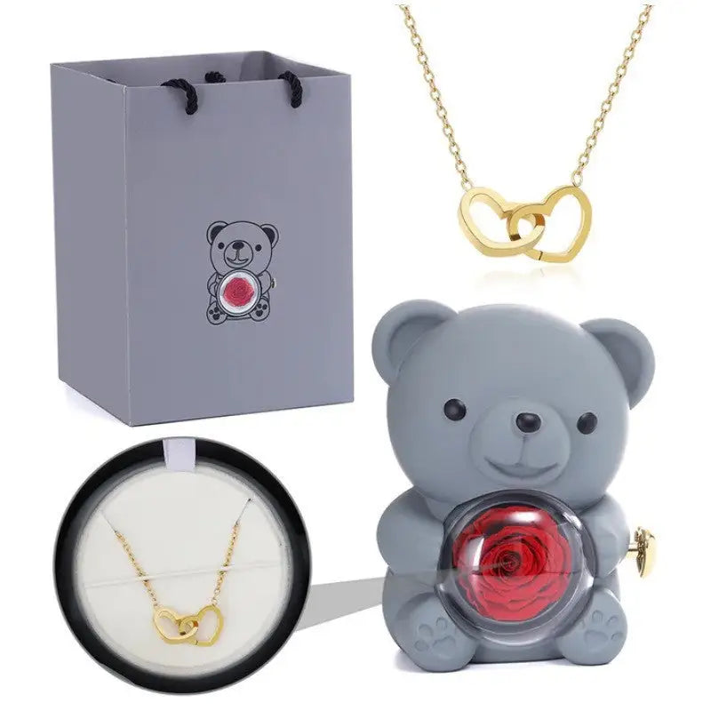 Love Duo Necklace - Gray Bear Necklace / Copper