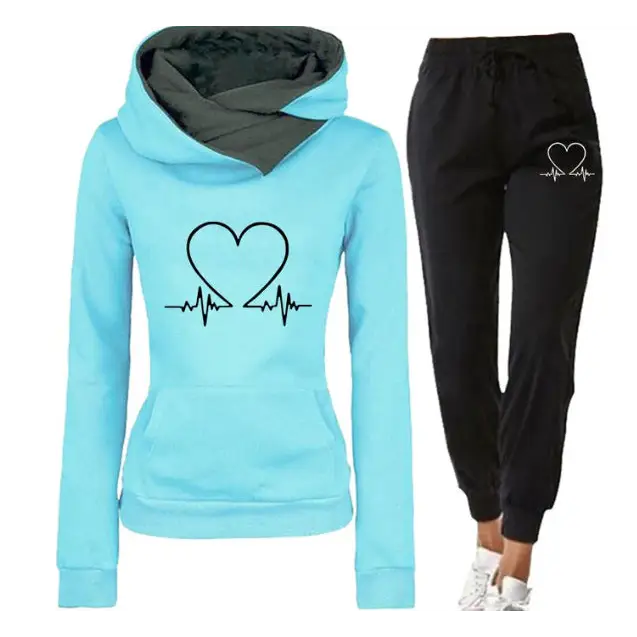 Love Heart Hoodie & Pants Set - Blue / S