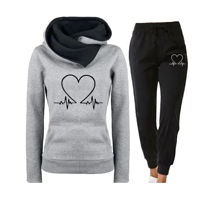 Love Heart Hoodie & Pants Set - Grey / S