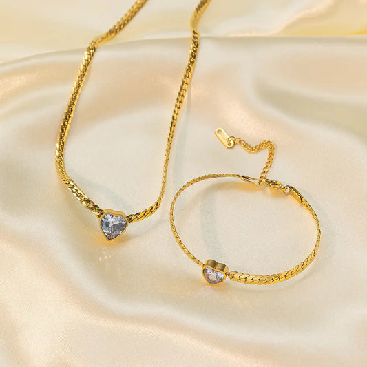 Love Sparkle Necklace - White Diamond Gold