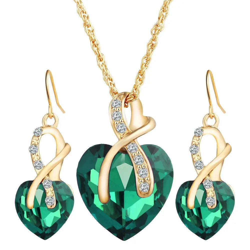 LoveGem: Heart Crystal Zircon Earrings - Green