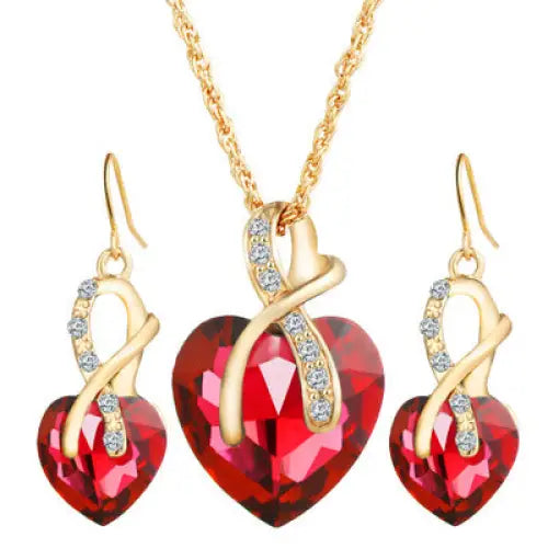 LoveGem: Heart Crystal Zircon Earrings - Red