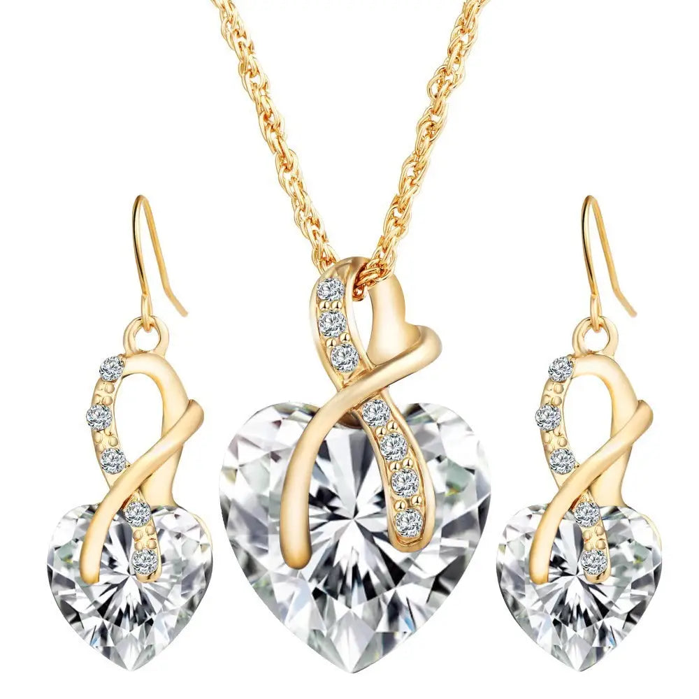 LoveGem: Heart Crystal Zircon Earrings - Silver