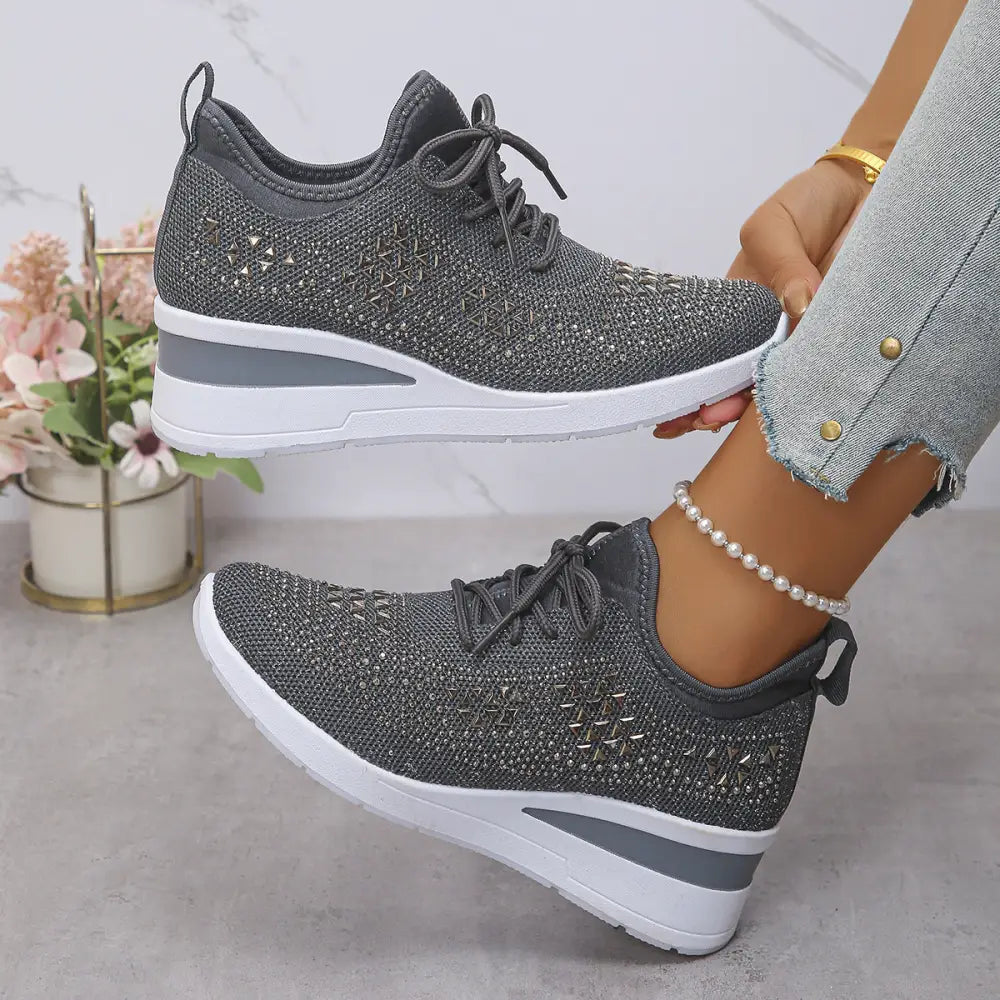 Low Top Wedge Heel Tennis Shoes with Mesh Upper in Multiple Colors