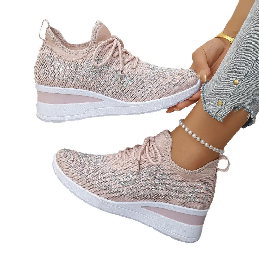 Low Top Wedge Heel Tennis Shoes with Mesh Upper in Multiple Colors