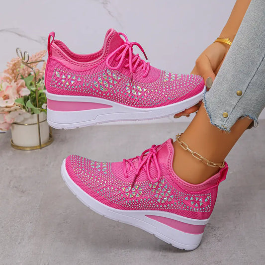 Low Top Wedge Heel Tennis Shoes with Mesh Upper in Multiple Colors