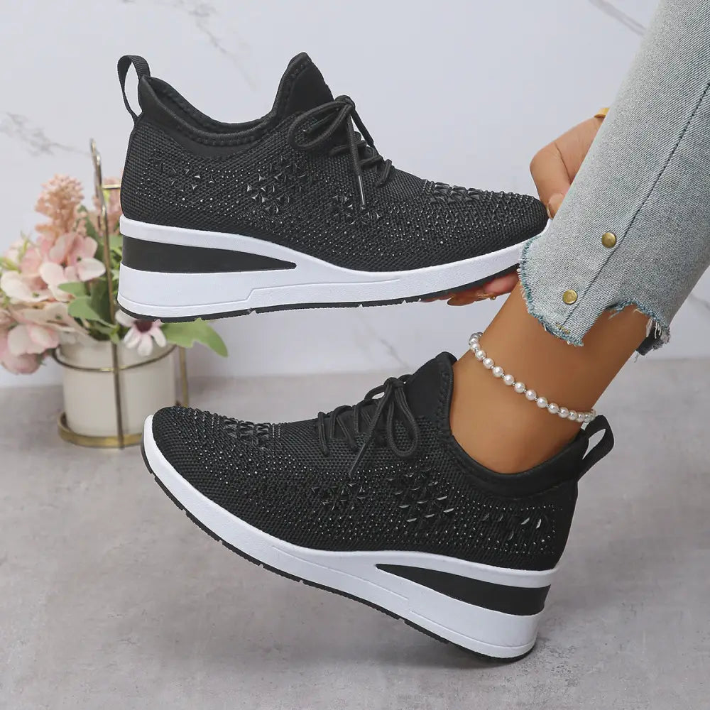 Low Top Wedge Heel Tennis Shoes with Mesh Upper in Multiple Colors