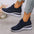 Low Top Wedge Heel Tennis Shoes with Mesh Upper in Multiple Colors - Dark Blue / 36