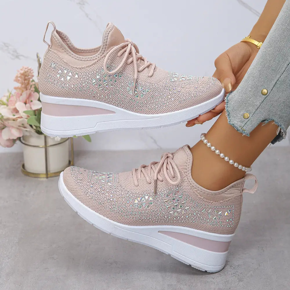 Low Top Wedge Heel Tennis Shoes with Mesh Upper in Multiple Colors - Pink / 36