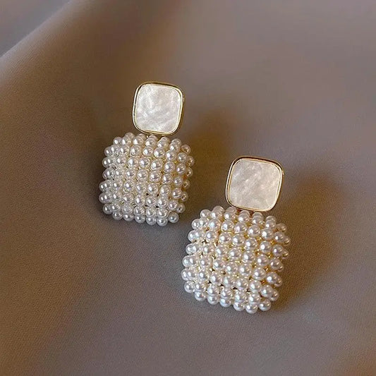 LustreLite: Elegant High-Grade Pearl Earrings - Square Pearl Earrings