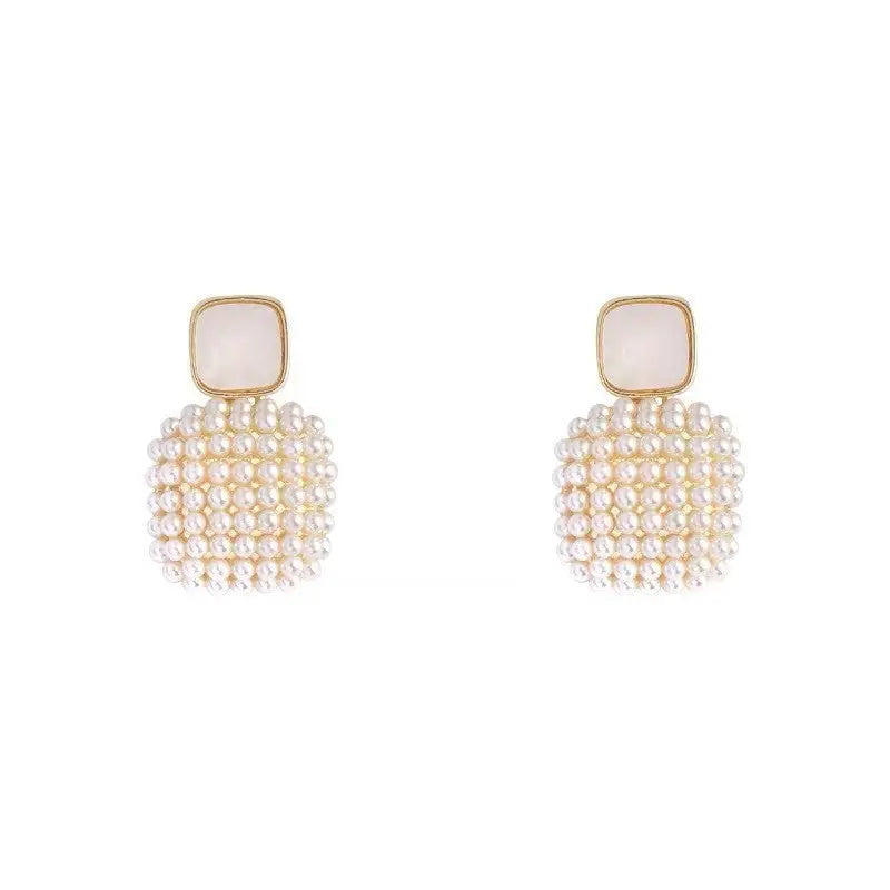 LustreLite: Elegant High-Grade Pearl Earrings - Square Pearl Earrings