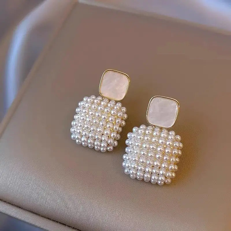 LustreLite: Elegant High-Grade Pearl Earrings - Square Pearl Earrings